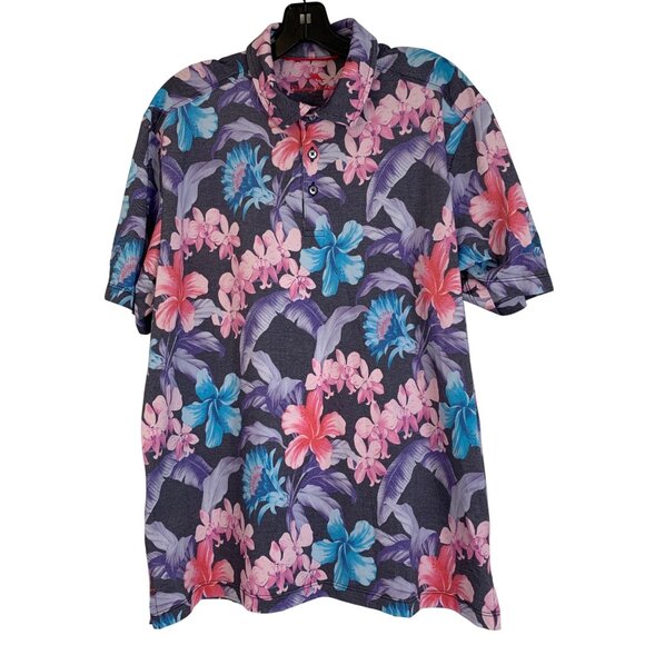 Tommy Bahama Floral Polo Shirt Large Short Sleeve Island - Picture 2 of 10